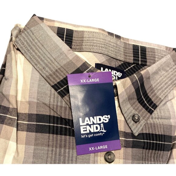 Lands End Mens Gray Plaid Button-Up Shirt XX-Large Cotton Blend - Picture 4 of 4
